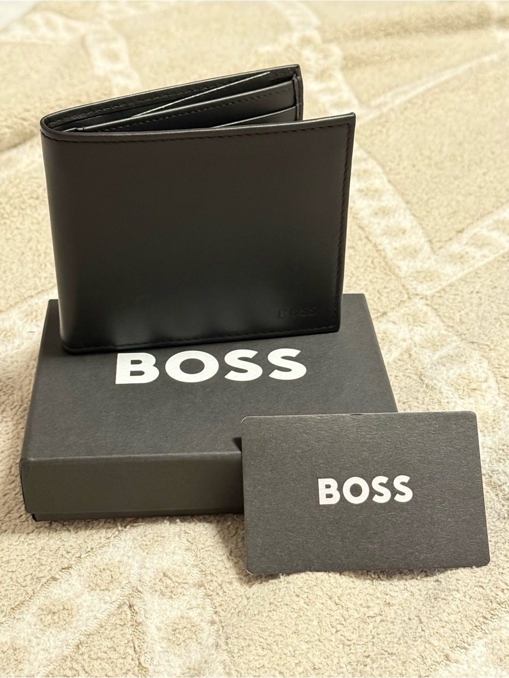 BOSS Black Leather Bi-Fold Wallet with Logo Box